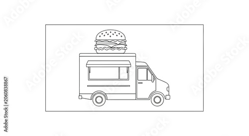 Food Truck with Giant Burger Icon on Top - Vector Illustration
