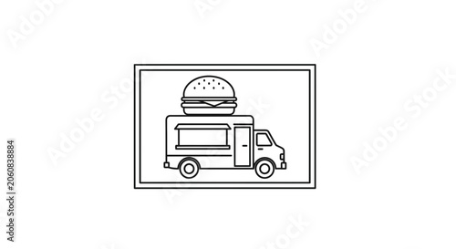 Food Truck with Giant Burger Icon, Street Food Business Vector Illustration