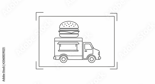 Food Truck with Giant Burger Icon, Street Food Business, Fast Food Delivery Service