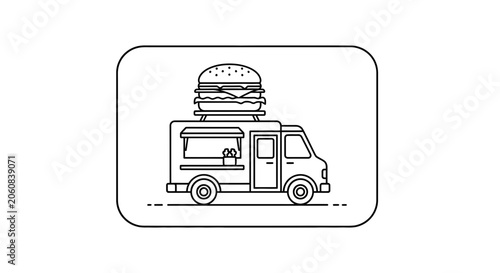 Food Truck with Giant Burger Icon, Street Food Service, Fast Food Business