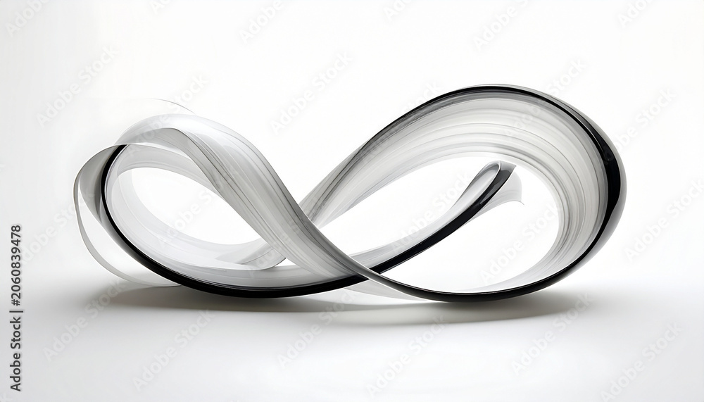 Fototapeta premium Abstract infinity loop sculpture with black and white swirls