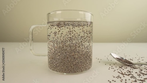 Chia seeds in water. Healthy drink.