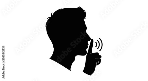 Man Silhouette Whispering Quietly with Finger Raised to Lips