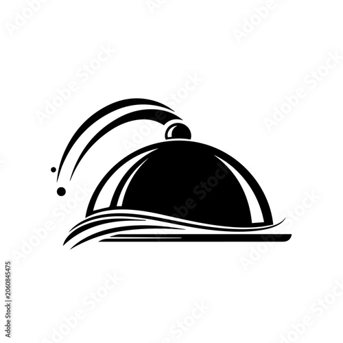 A sleek food cover dish with abstract lines and dots on a plate