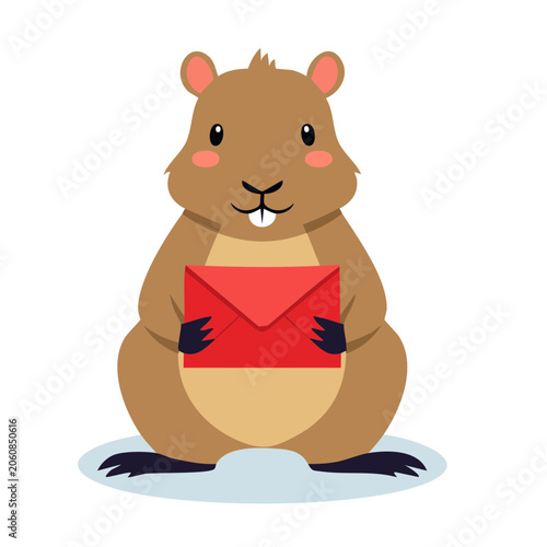 Cartoon panda holding red heart