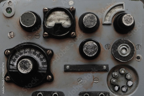 Vintage radio panel with dials and knobs