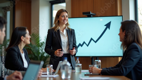 CEO presenting growth strategy iteration in premium boardroom beautiful modern house creative design style concept