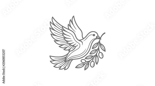 Konstfotografi Detailed line art of peace dove carrying olive branch.