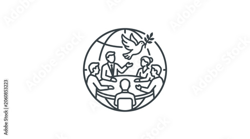 Diplomatic negotiation at a round table with peace dove.