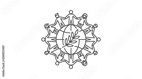 Global unity people holding hands around earth icon