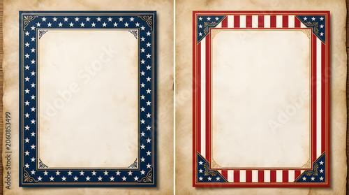 Two decorative frames with american flag theme design