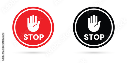 Stop sign set. Traffic sign icon vector design. Red and black stop sign. Vector illustration.