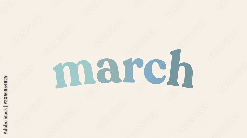 Fototapeta premium March month typography design featuring soft blue gradient lettering on a minimalist cream background for seasonal calendar planning and creative digital social media content
