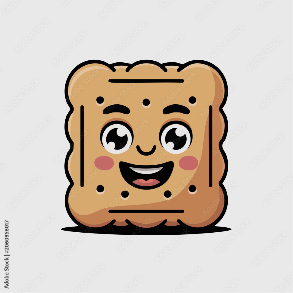 Fototapeta premium Happy Square Biscuit Cartoon Character Illustration Featuring Cheerful Facial Expression and Playful Design Elements