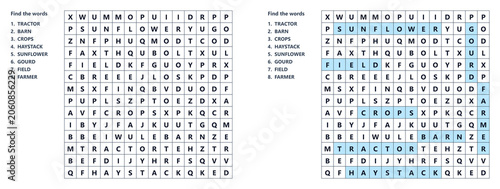 Obraz na płótnie Farm Harvest Word Search Activity Sheet, Word seek puzzle sheet