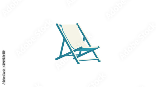 Minimalist Blue and White Beach Deck Chair Vector Illustration