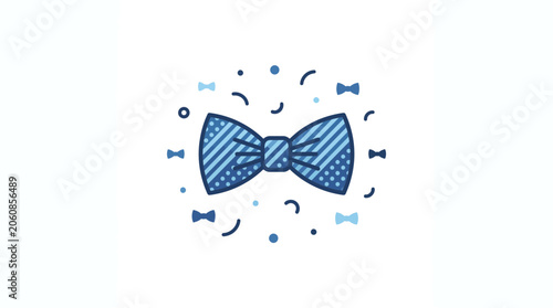 Minimalist Blue Bow Tie Icon with Decorative Confetti Elements