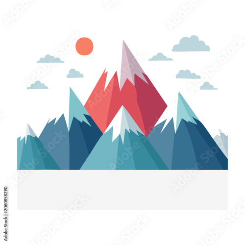 Flat design abstract upward arrow with sun and clouds
