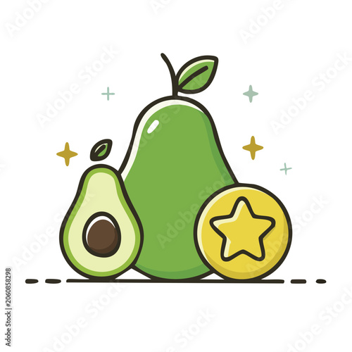 Flat design avocado and star icon