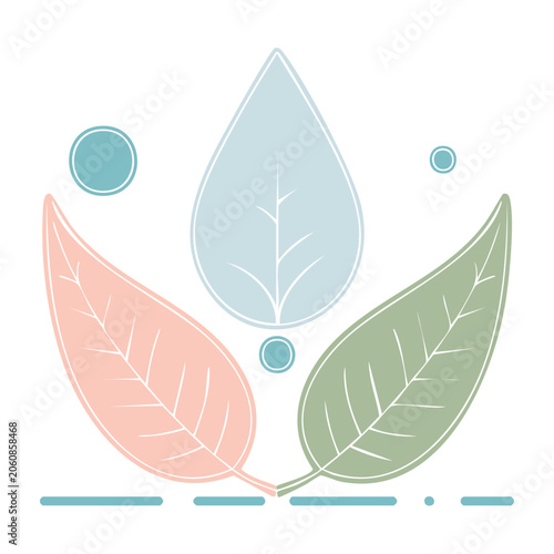 Flat design water drop and leaves illustration