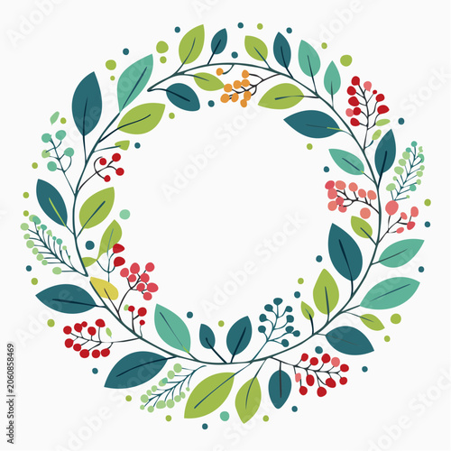 Floral Wreath with Berries and Leaves