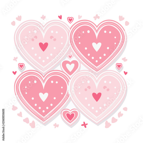 Pink Hearts Illustration on White Background