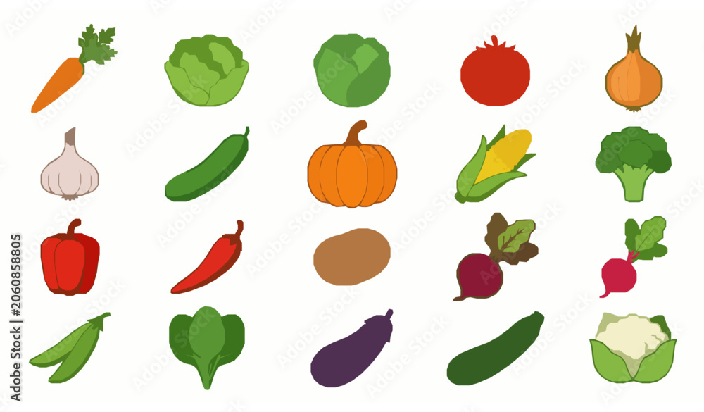 Fototapeta premium Organic Garden Vegetable Elements Isolated Vector Collection for Food Design