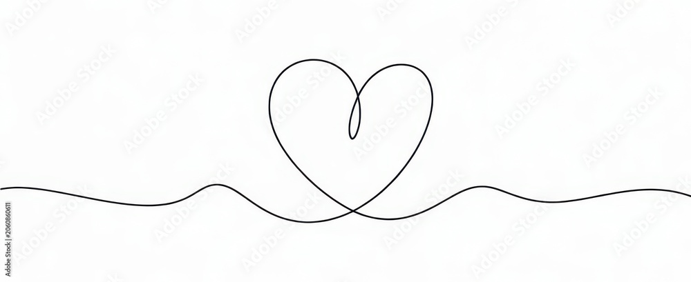 Fototapeta premium Minimalist continuous line of a heart shape on a plain white background, for simple decor love