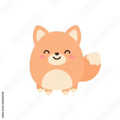 Cute Cartoon Red Fox Character Smiling with Closed Eyes in Flat Design Style