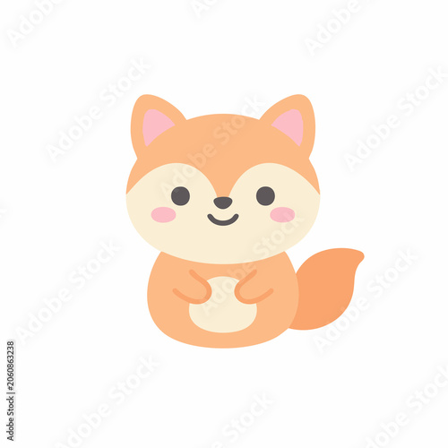 Cute Cartoon Fox Face with Happy Smile in Flat Design Illustration