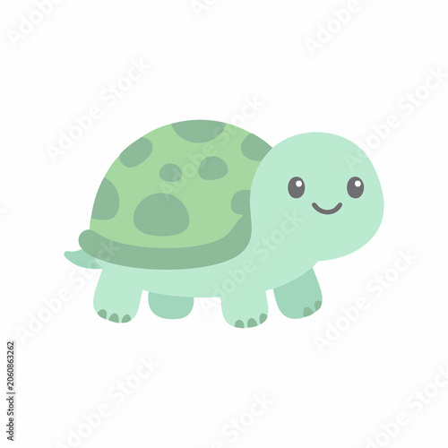 Cute Green Cartoon Turtle Smiling on White Background Illustration