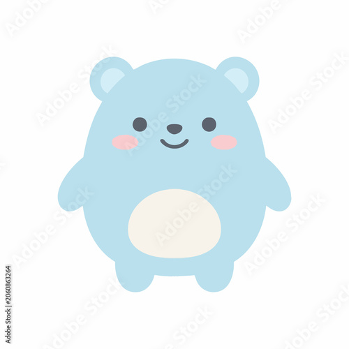 Cute Blue Cartoon Bear Face Outline Sticker Illustration Isolated on White Background