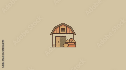 Canvastavla Minimalist Farm Barn Illustration with Potato Crates
