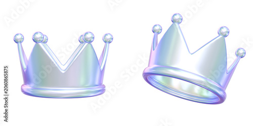 Konstfotografi 3D Holographic Royal Crown Icon Front and Side View