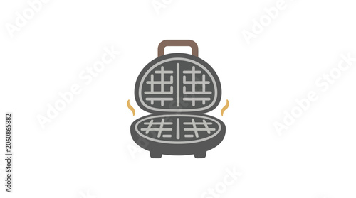 Foto Minimalist Flat Icon of an Open Electric Waffle Maker with Rising Steam