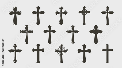 Принти на полотні Various religious crosses are displayed on a plain surface for comparison