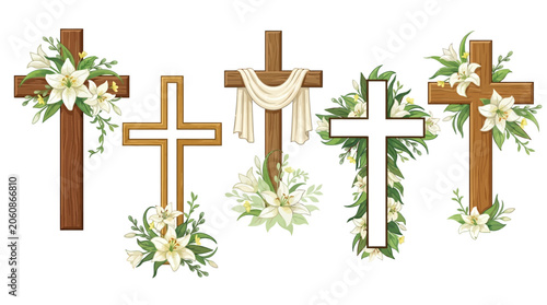 Принти на полотні Easter celebration with decorated crosses and flowers on display