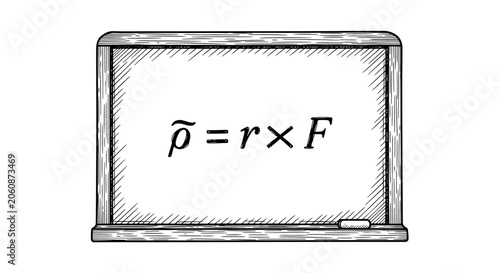 Physics Formula on Blackboard: Angular Momentum (rho) = r x F