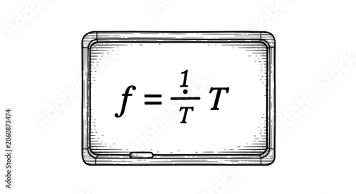 Physics Formula on Blackboard: Frequency and Period Relationship