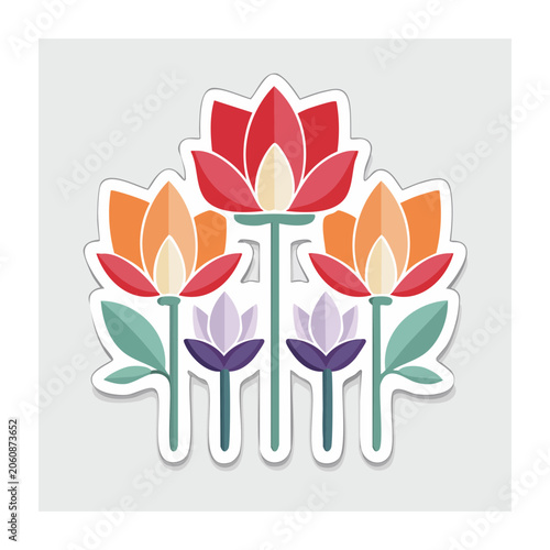 Colorful lotus flowers in flat design style