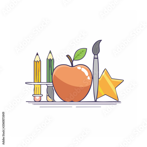 Flat Design School Supplies Illustration