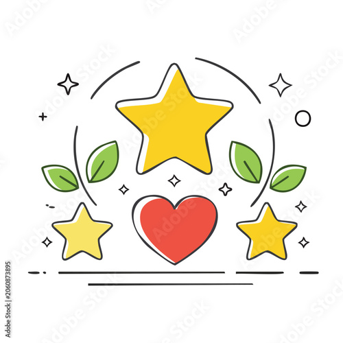 Flat design star heart and leaves illustration
