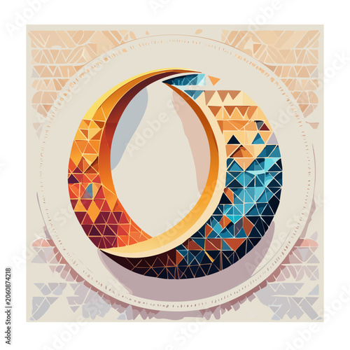 Abstract geometric mosaic circle with warm and cool colors