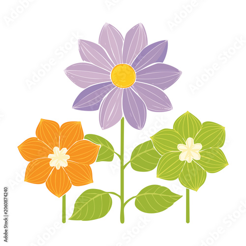 Colorful Flat Design Flowers with Leaves