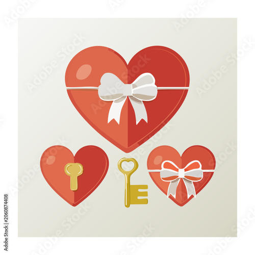 Flat design heart with key and bow illustration