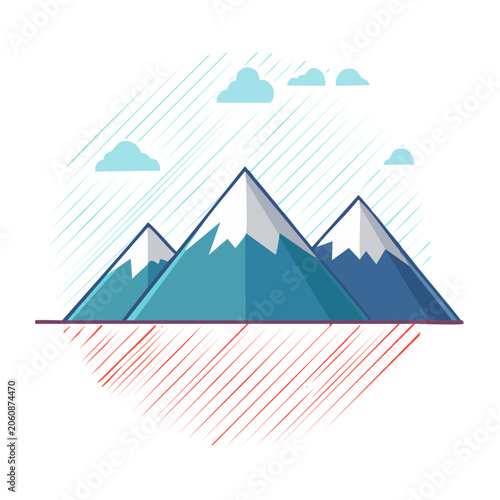 Flat design illustration of snow-capped mountains and clouds