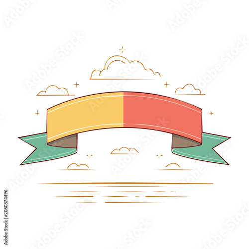 Flat design ribbon banner with clouds and sky elements