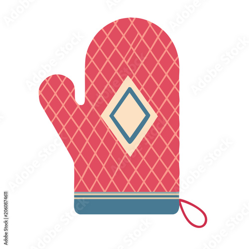 Red and Blue Geometric Oven Mitt Illustration