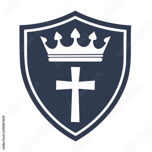 Shield with Christian cross and royal crown icon