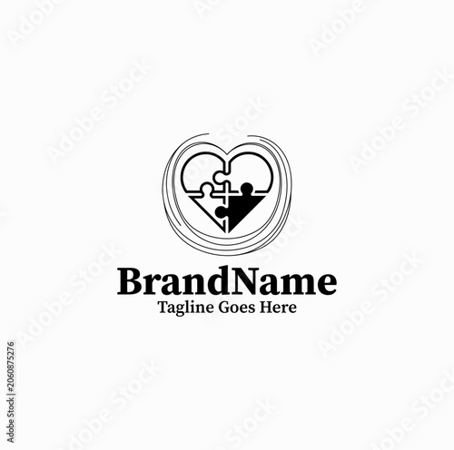 Matching Puzzle Pieces Represent Relationship Compatibility Service With Modern Brand Identity